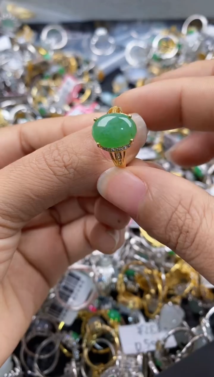 银S925镶嵌戒指翡翠555---3