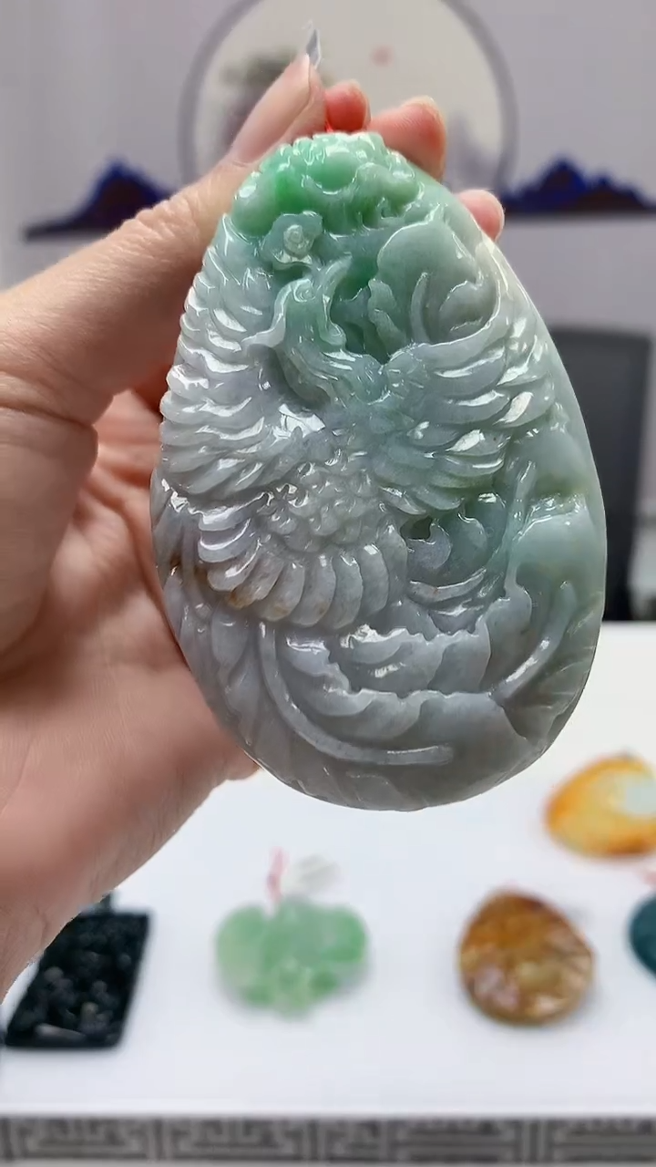 【闪购商品】定制翡翠未镶嵌4812zm-毛货挂件9凤凰