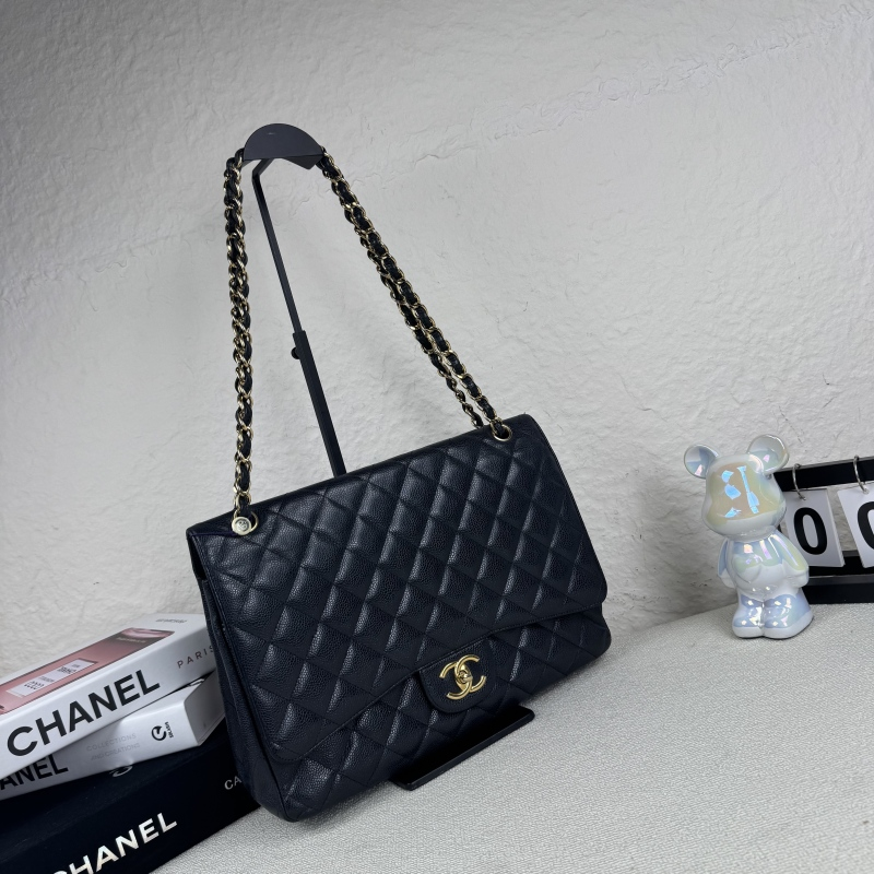 95新 Chanel/香奈儿 黑金鱼子酱cf maxi单肩链条包 底长33 14开