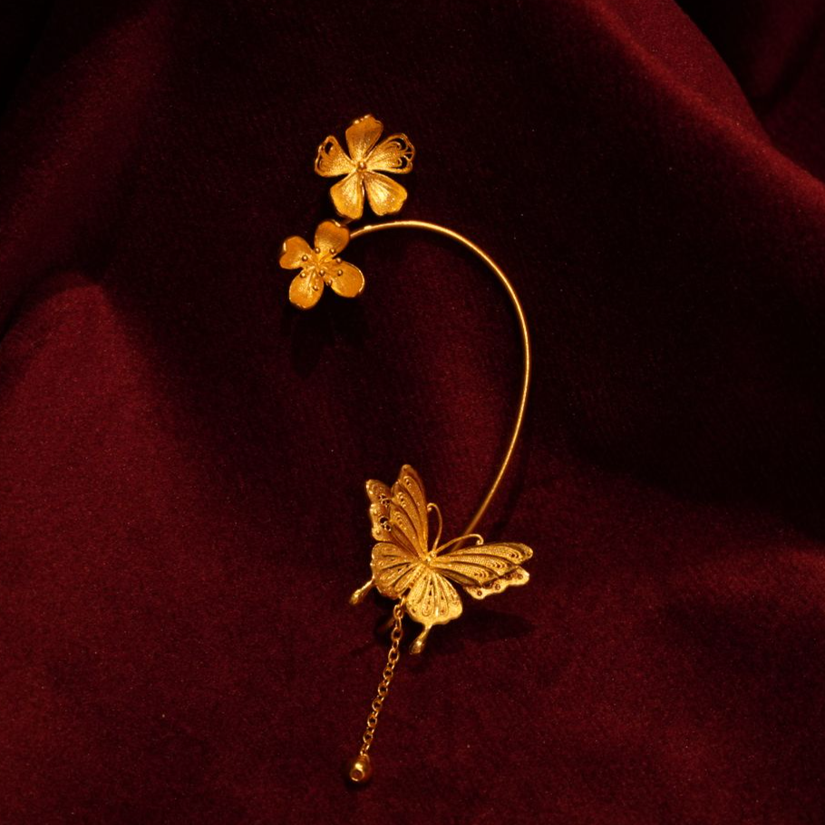  鳳喆古法錾刻工艺设计师款蝴蝶耳挂婚嫁国风足金FZ5-0092