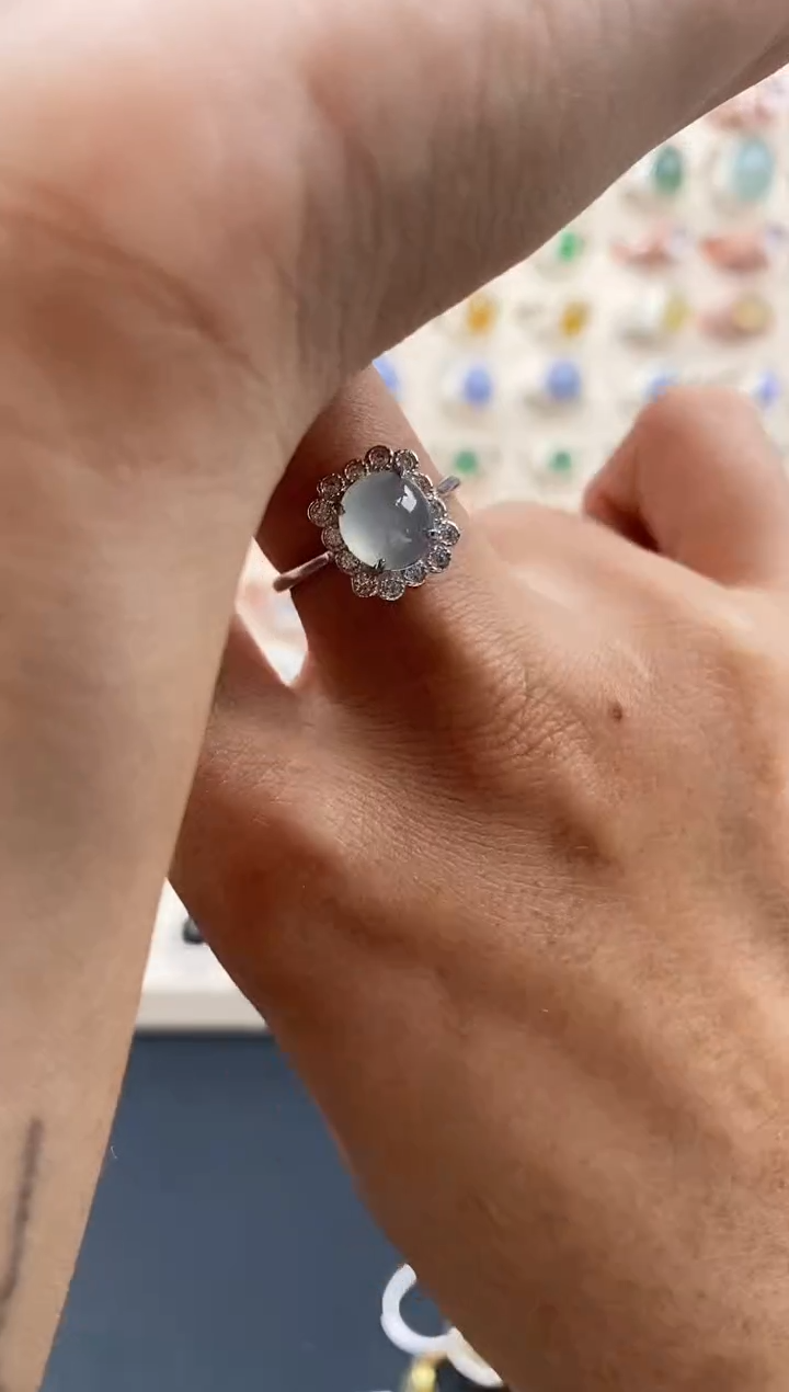 【闪购商品】翡翠戒指银S925镶嵌缅甸天然A货翡翠111  9+6