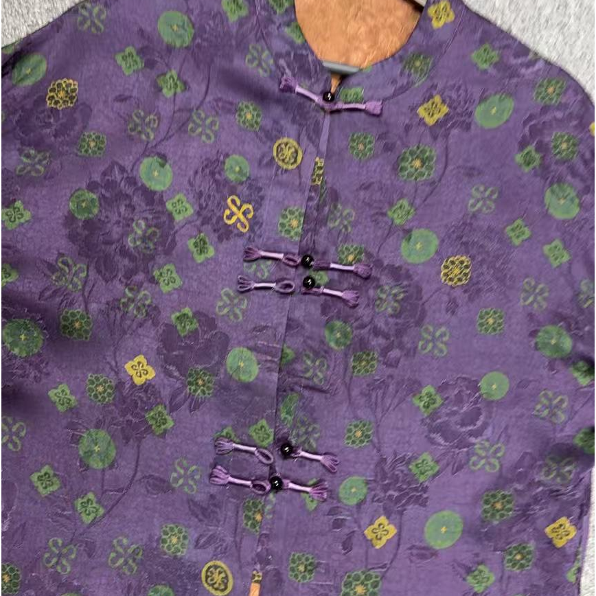 谢不肉新中式紫色宝象花双面异色开衫薄款
