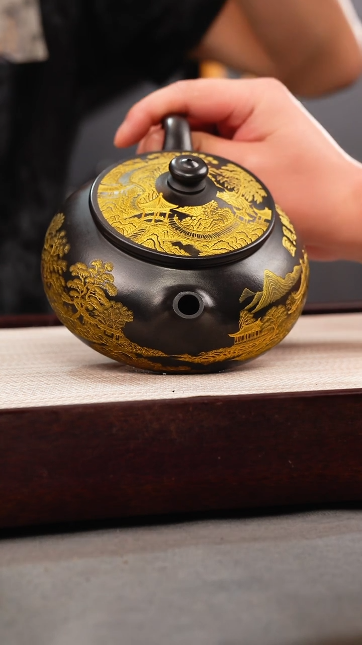 茶壶紫砂石黄 寒江 忆江南珐琅彩