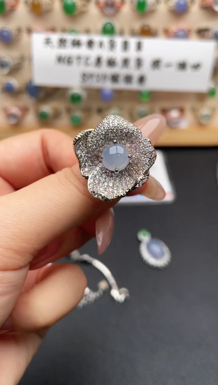 银S925镶嵌戒指翡翠一物一证一礼盒