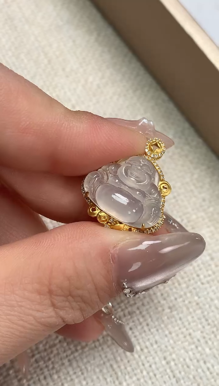 【闪购商品】翡翠吊坠(不含链)18K金镶嵌佛公