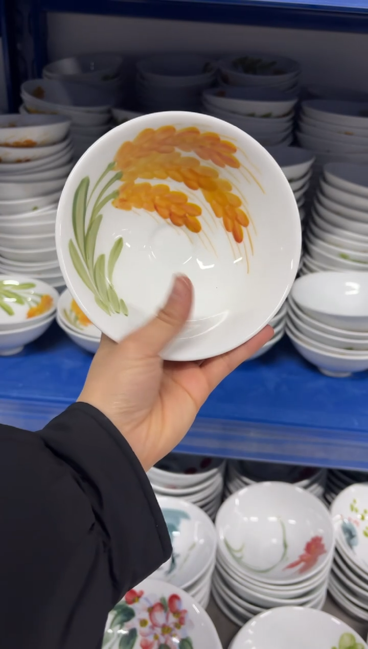 景德镇高温陶瓷食品级手绘釉中彩-斗笠碗