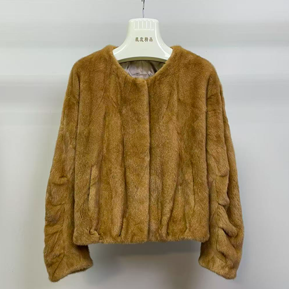 （55cm）新款进口抽刀工艺短二毛圆领休闲年轻款水貂外套