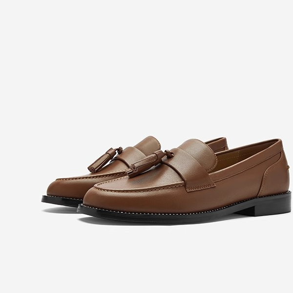 Nine West/玖熙流苏深口单鞋女2025夏季新款小羊皮透气复古乐福鞋
