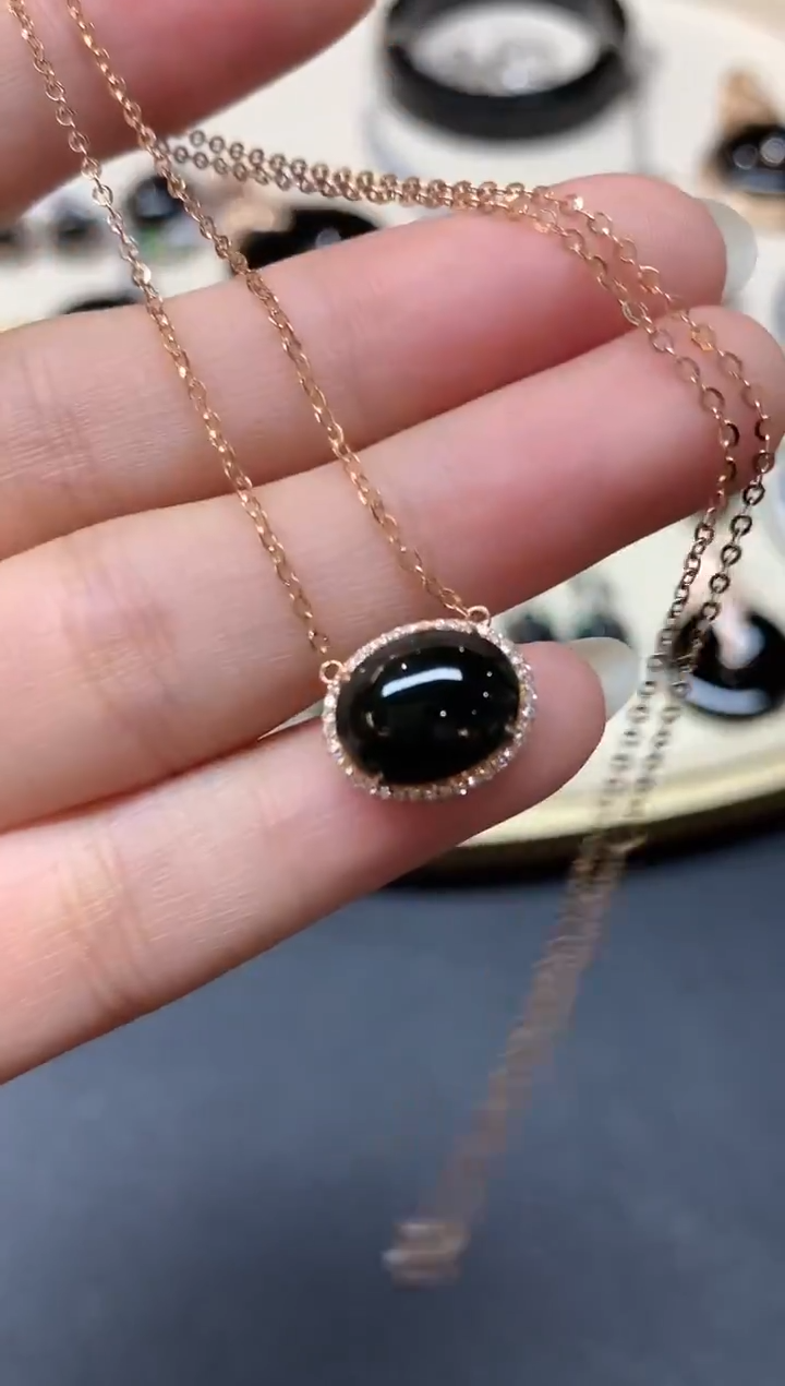 套链18K金镶嵌翡翠墨翠套链|3800多样性发其一