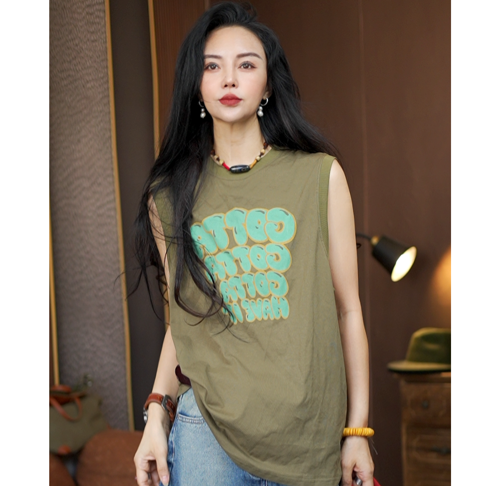 夏季新款 棉质宽松字母背心1005