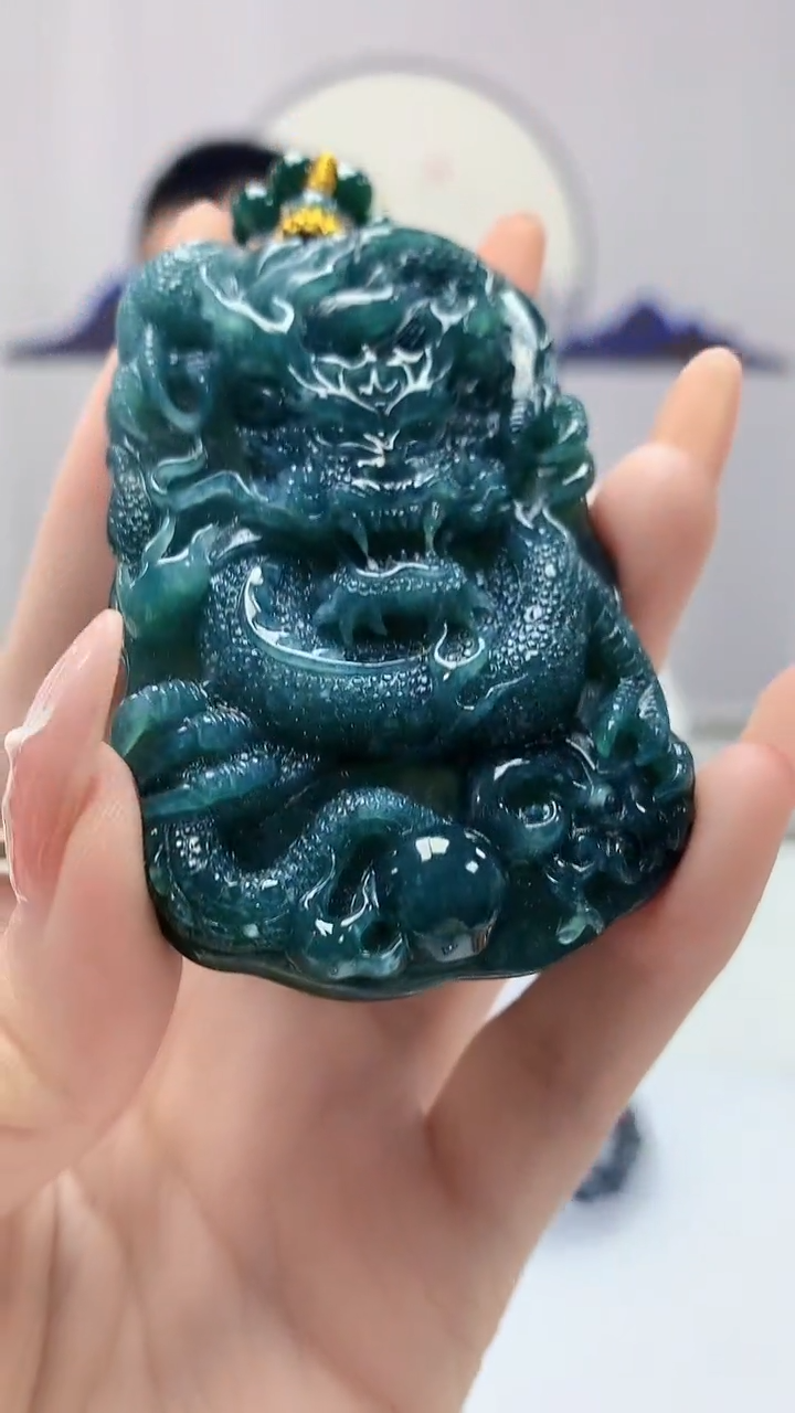 【闪购商品】定制翡翠未镶嵌4812DD-毛货挂件龙牌60