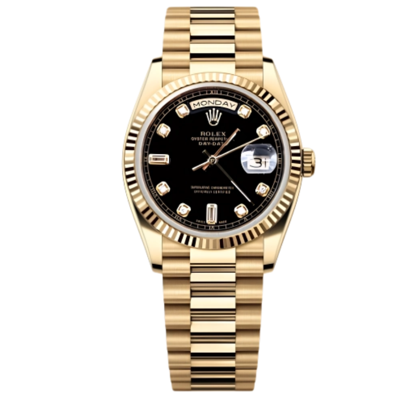 99新 Rolex/劳力士 星期日历型18238/A1285全金劳黑盘牙圈/36mm