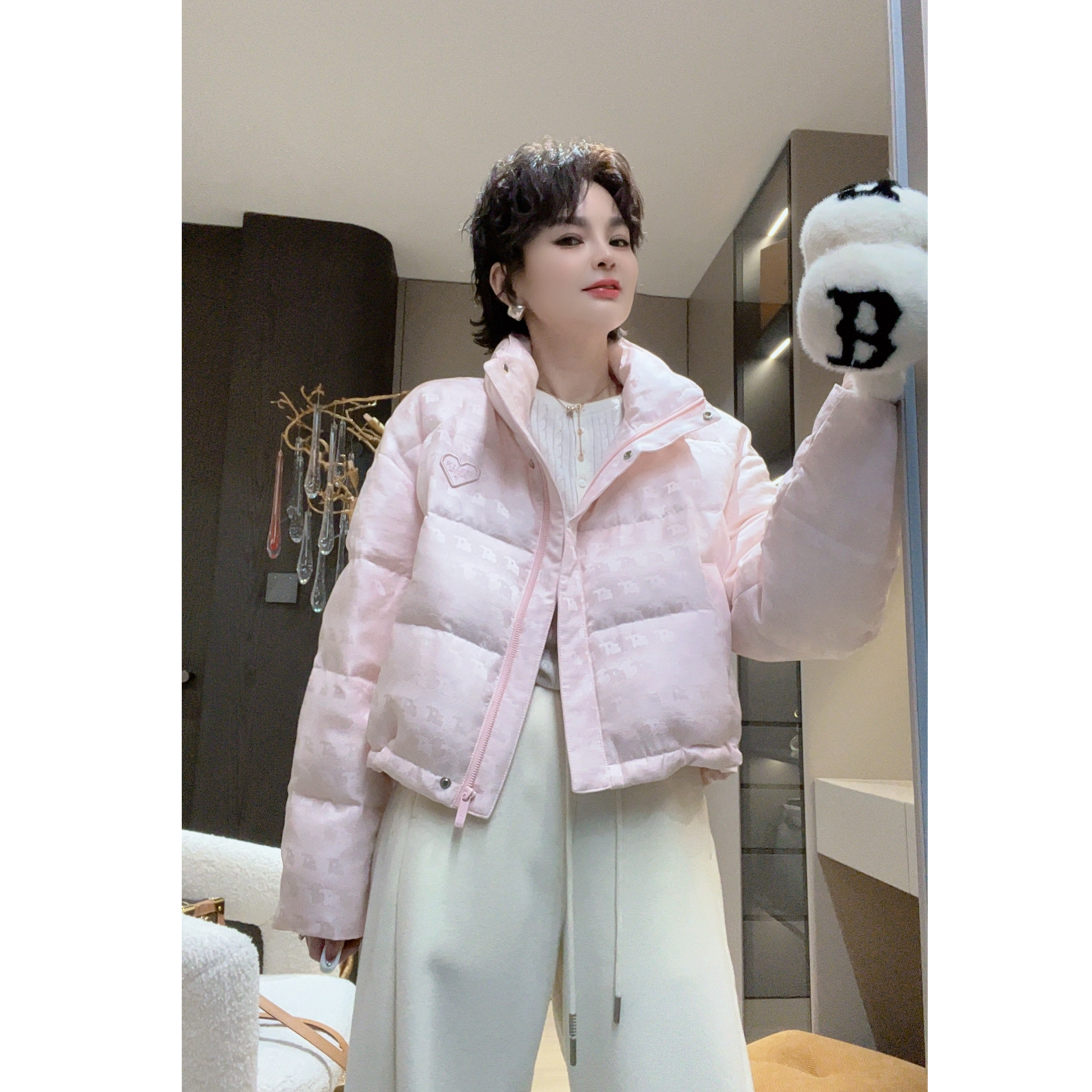 ZM25年新款冬季立领休闲下摆抽绳印花百搭保暖鹅绒服1265-1