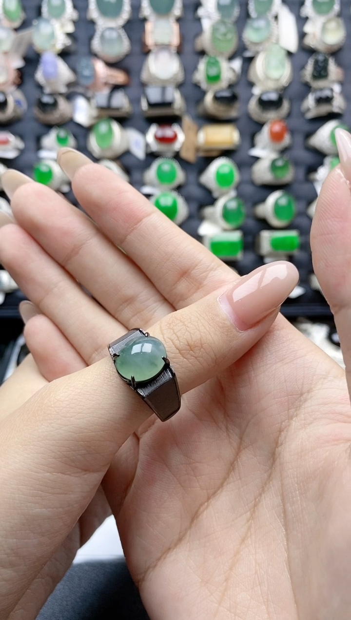 【闪购商品】翡翠戒指银S925镶嵌天然A货翡翠开口戒指