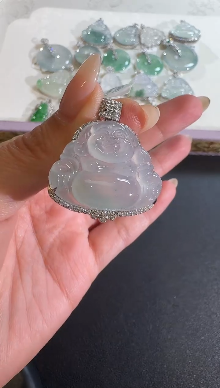 【闪购商品】翡翠吊坠(不含链)18K金镶嵌【源头工厂】钻石镶嵌