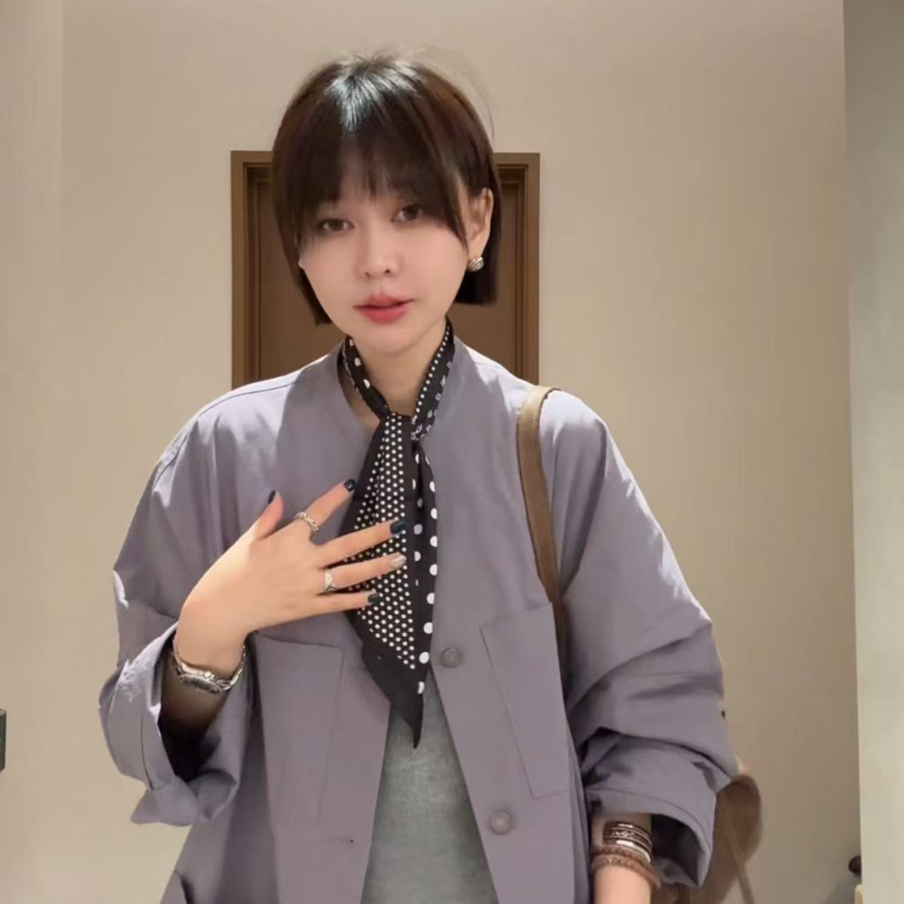 【薰衣草庄园】中长款圆领风衣纯色时尚百搭韩版宽松显白上衣女