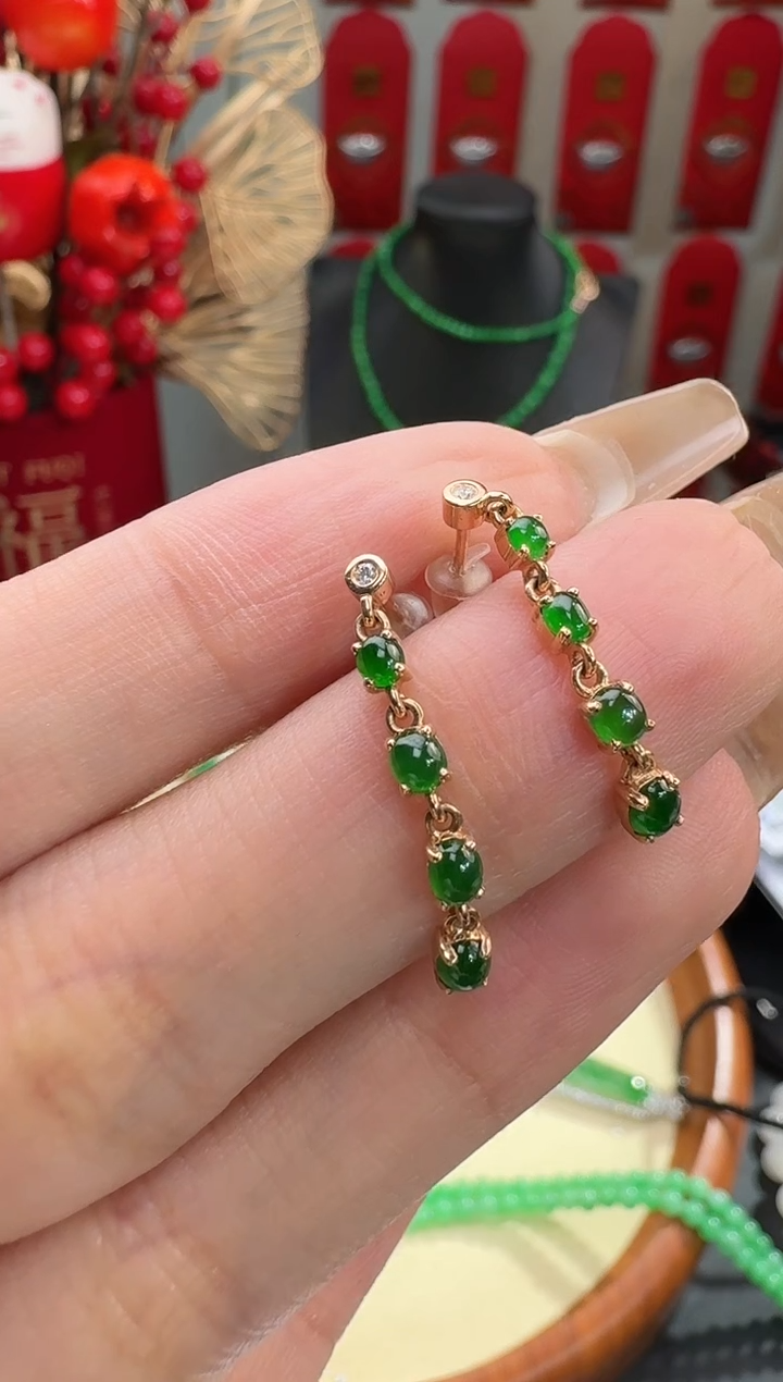 【闪购商品】翡翠耳饰18K金镶嵌耳饰