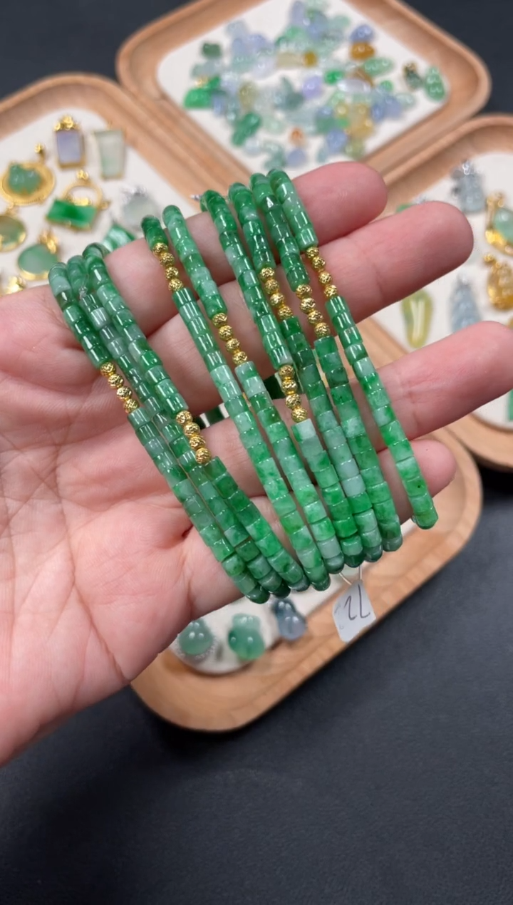 翡翠18K金镶嵌套链多样性   发货一条    P532