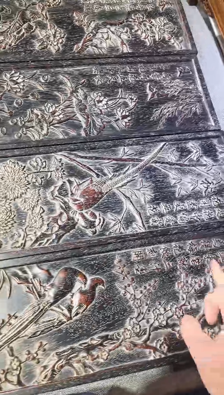 檀香紫檀（小叶紫檀）严*雕刻春夏秋冬四联屏