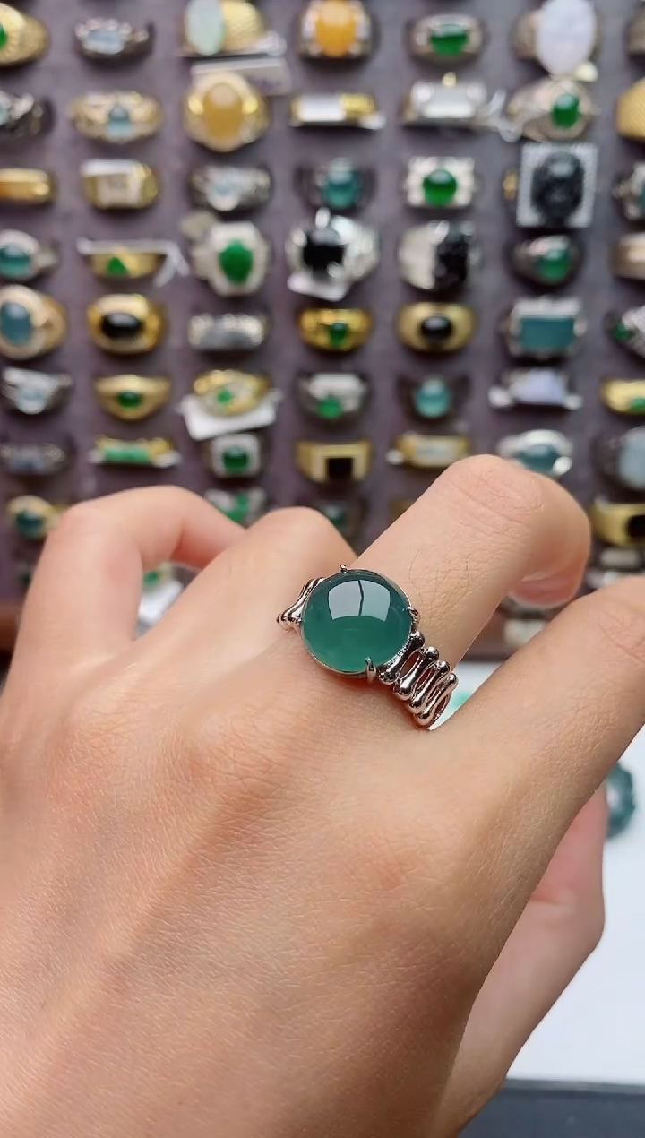 银S925镶嵌戒指翡翠天然翡翠男戒