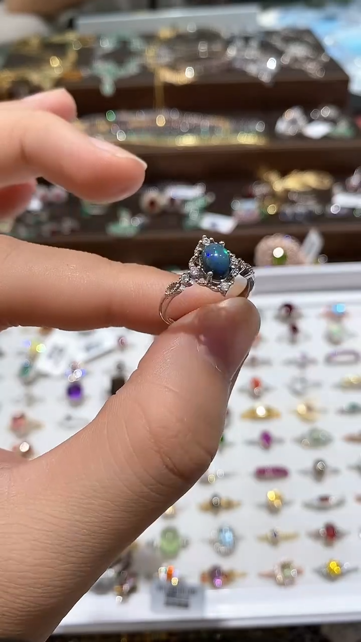 【闪购商品】欧泊戒指银S925镀金镶嵌戒指