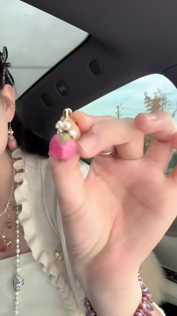 吊坠(不含链)未镶嵌淡水珍珠红玫瑰花万能扣吊坠