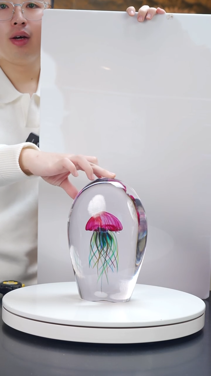 手工艺品琉璃金红色单头水母摆件63号