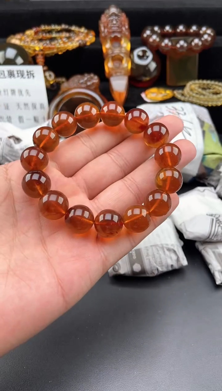 【闪购商品】琥珀手链未镶嵌金棕红手串