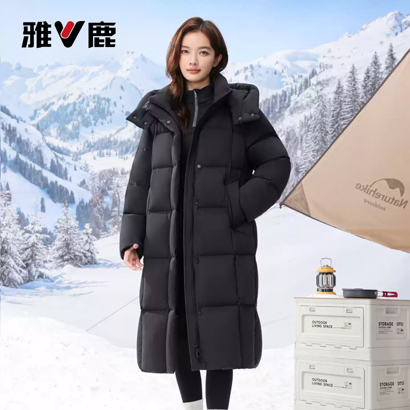 雅鹿新款中长款连帽时尚羽绒服