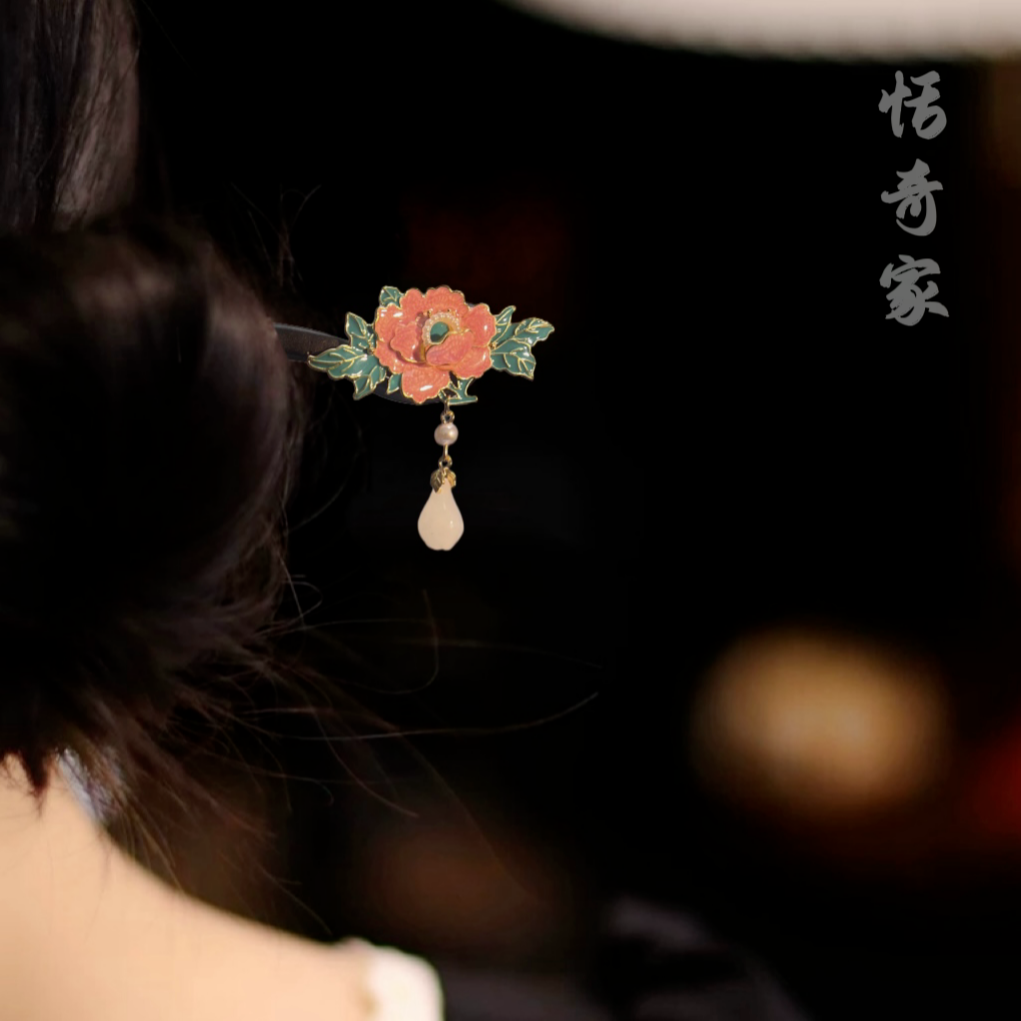 恬奇家1776“红昭愿”粉色樱花滴油高定木质发簪百搭简约日常款
