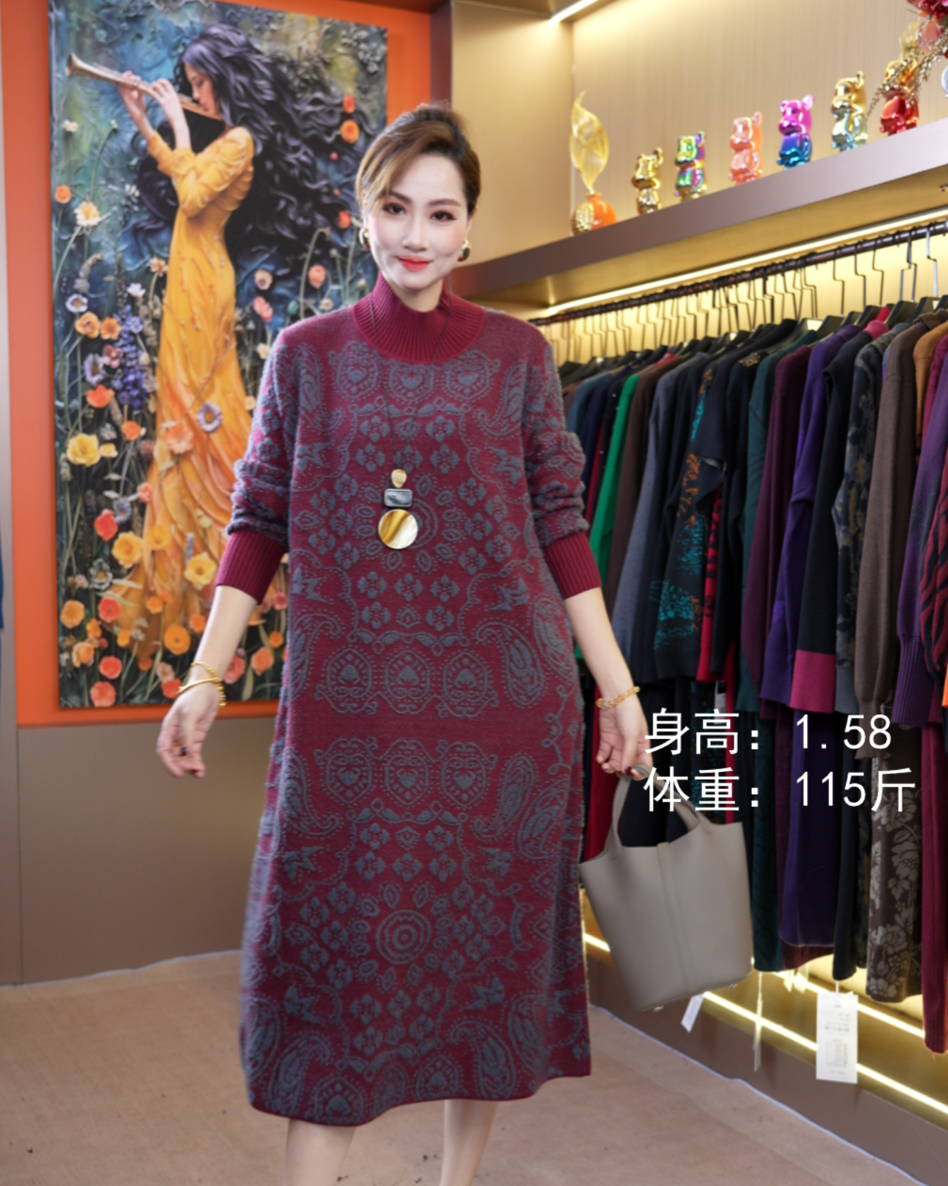 564【梅雨初红】秋冬新款红色宽松大码遮肚显瘦长款连衣裙