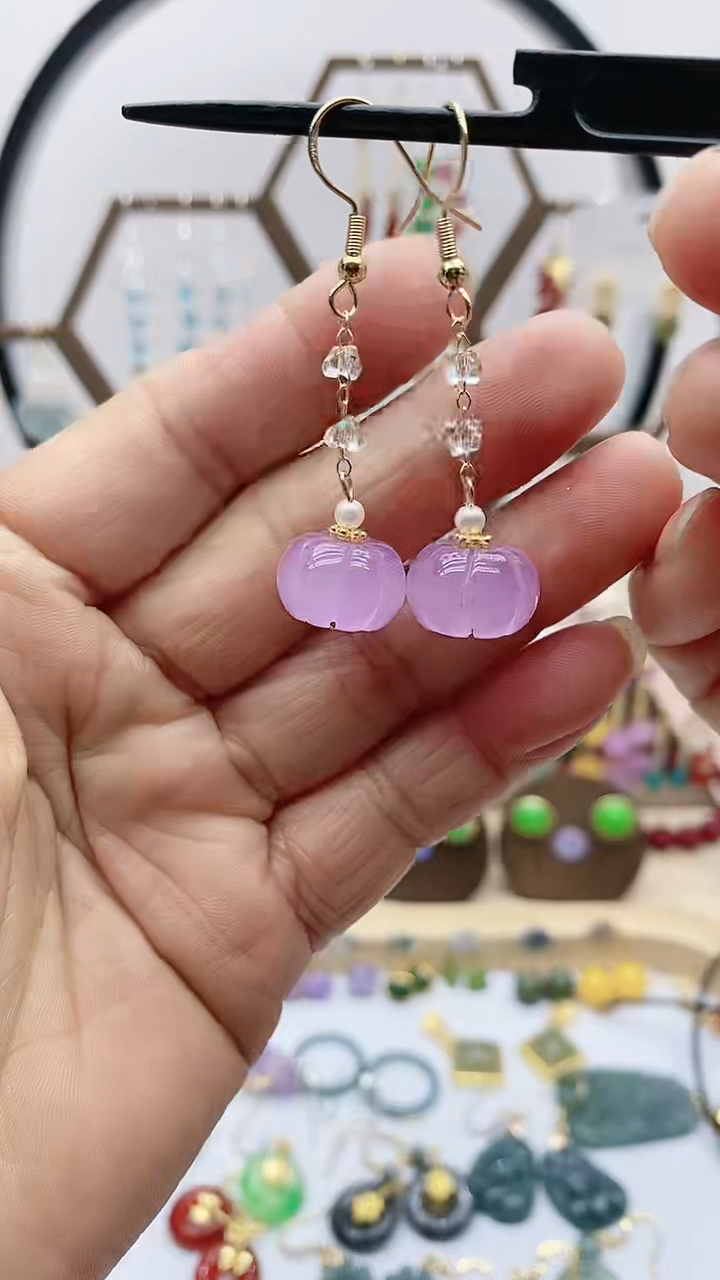 未镶嵌石英质玉（天山翠）耳饰176