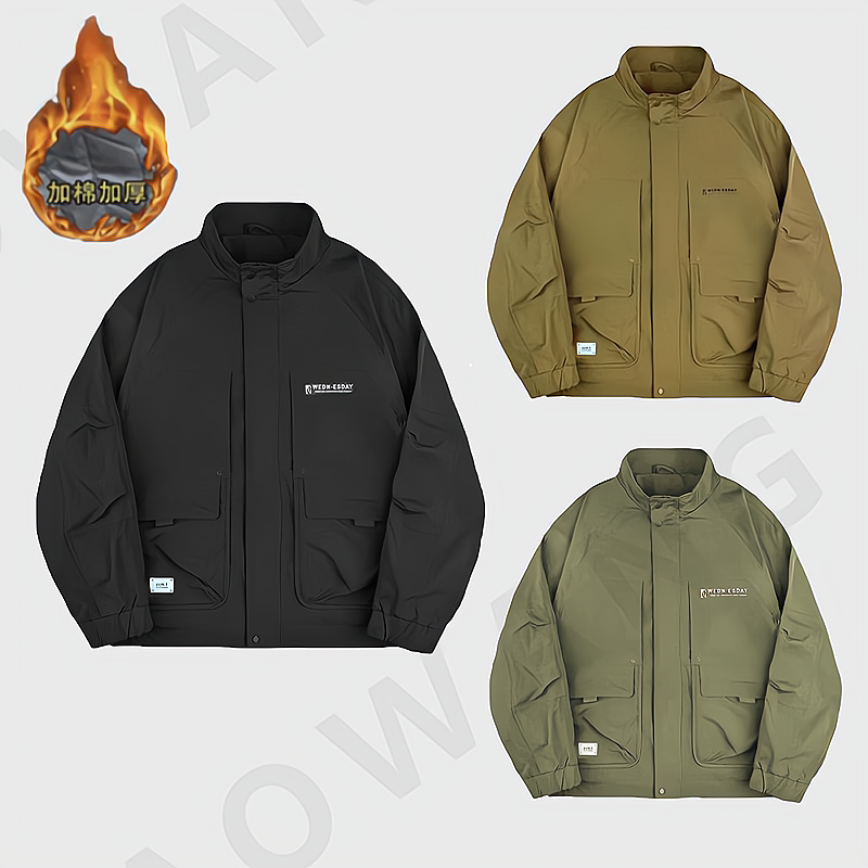 YB-【加棉加厚】2024男士工装立领外套 潮流休闲时尚夹克棉服8018