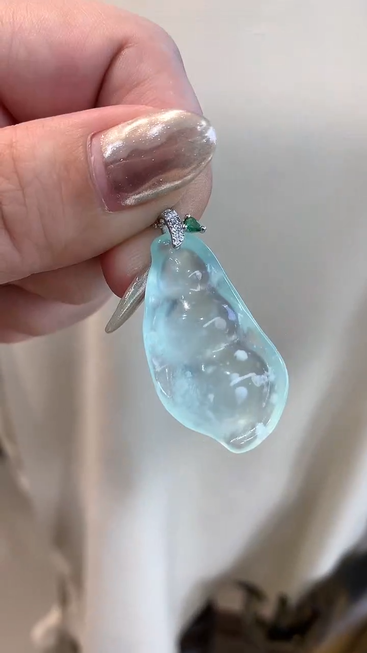 蛇纹石玉银S925镶嵌吊坠(不含链)豆子