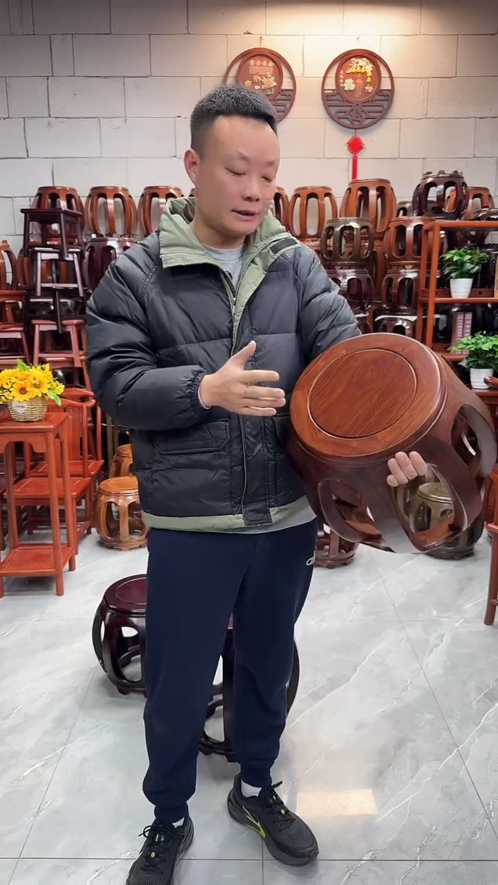 花梨木类坐具胡桃色大号鼓凳2对（4条）