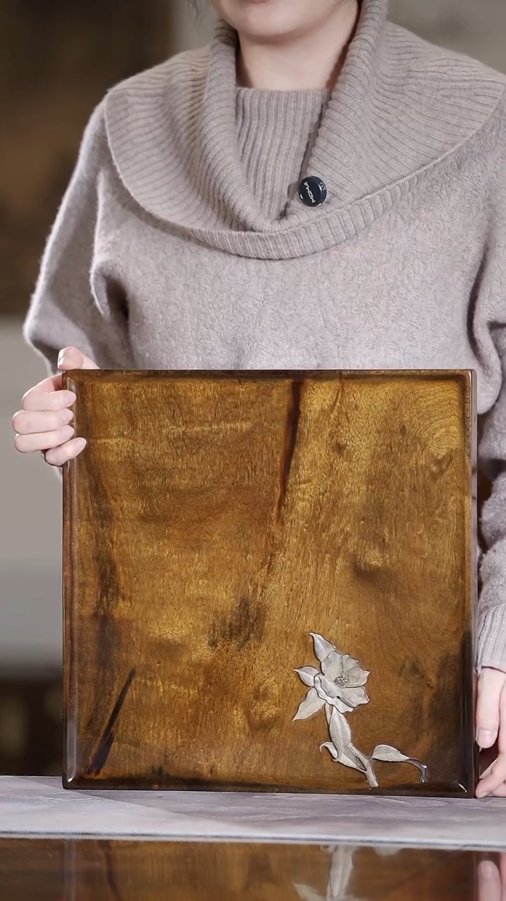 金丝楠485金丝楠阴沉木水波纹茶盘