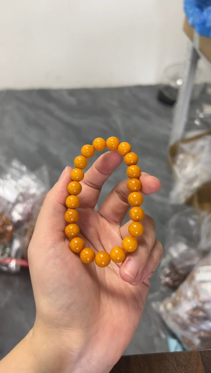 足银镶嵌蜜蜡手链蜜蜡圆珠手串[多样发其一]