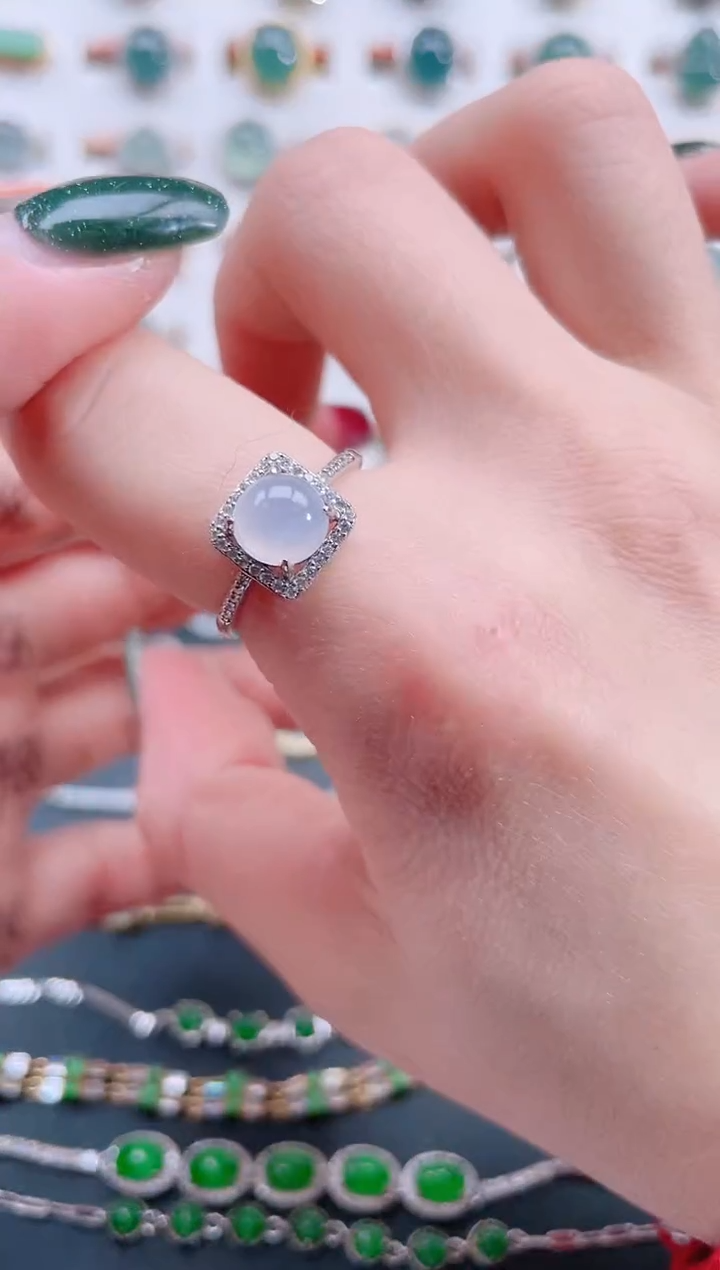银S925镶嵌戒指翡翠天然翡翠