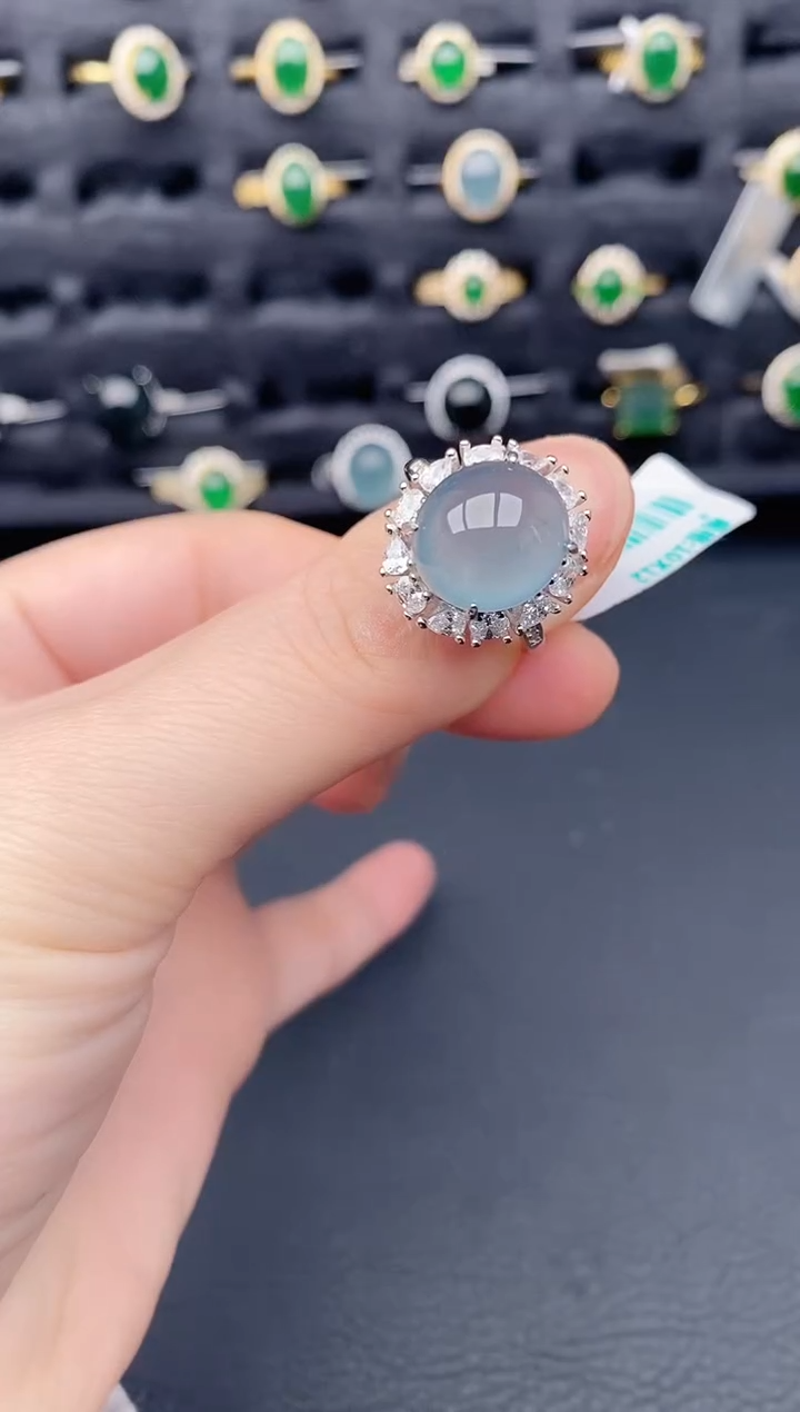 银S925镶嵌戒指翡翠天然a货翡翠168