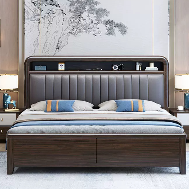 【华哥专属】南美胡桃实木床1.8米双人床新中式轻奢主卧真皮软包