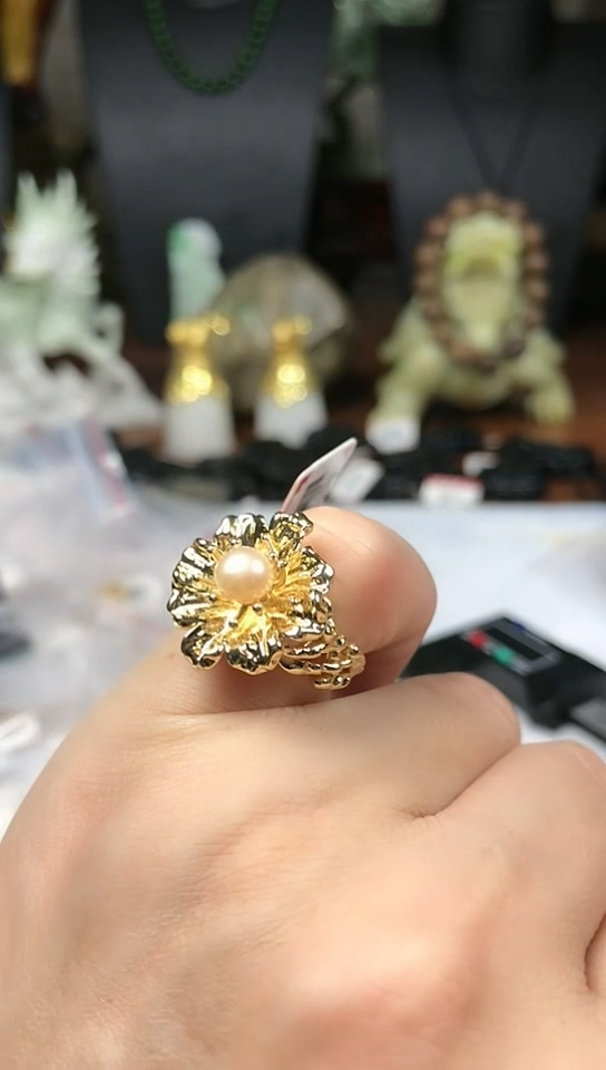 戒指钛钢淡水珍珠戒指