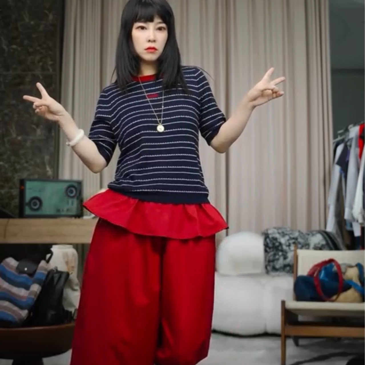 infobyfive福利夏季新款气质字母小红领针织条纹T恤NF0504123