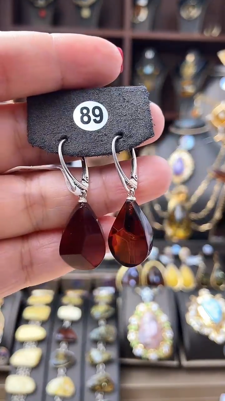 【闪购商品】琥珀耳饰银S925镶嵌耳环