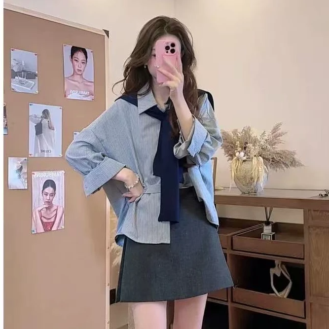韩系长袖单衬衫女2025新款宽松设计感小众秋装洋气外套