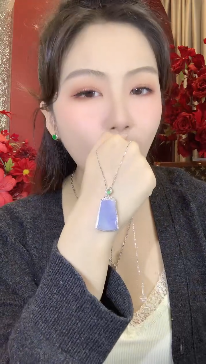 吊坠(不含链)18K金镶嵌翡翠A21翡翠紫货有一定色差