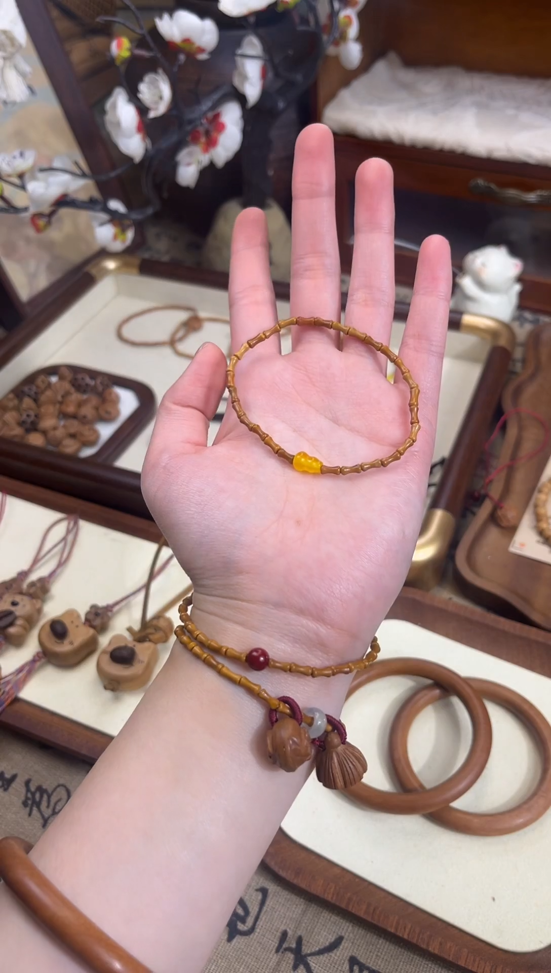 手串桃核【桃缘序】竹节「黄色葫芦」桃木桃核辟、挡、驱、护 备注手围