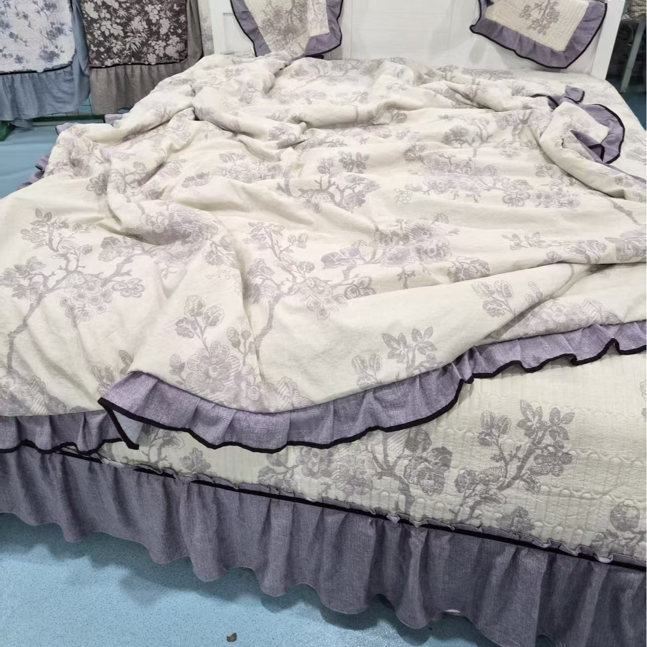 亚麻花边被套亲肤透气（不含被芯）