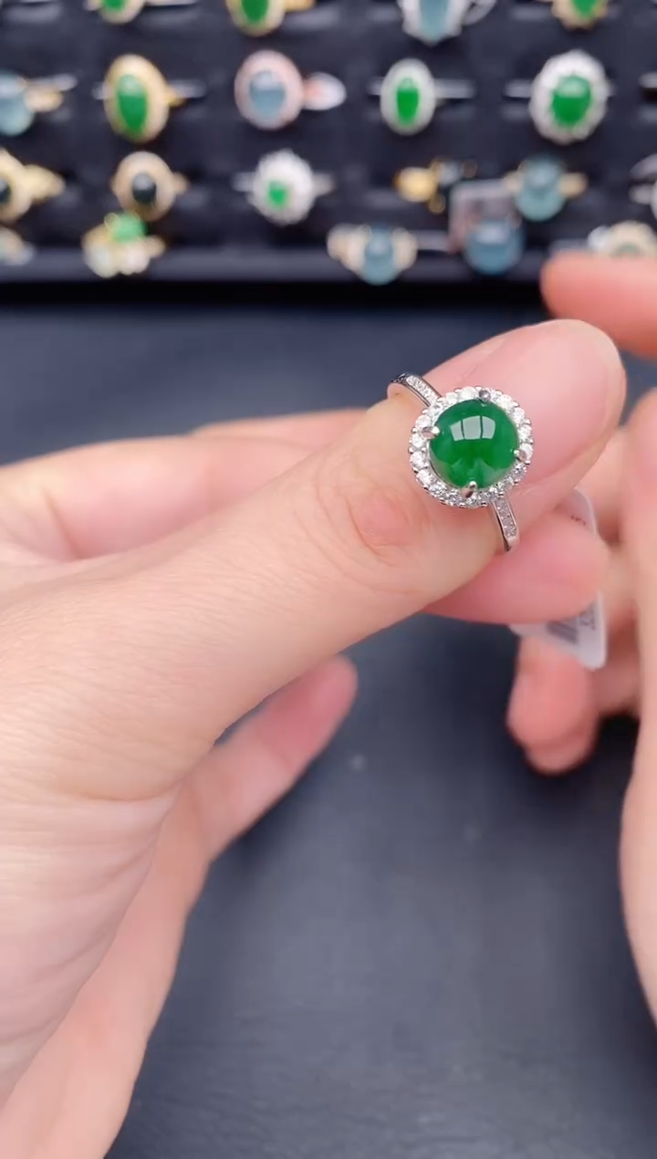 银S925镶嵌戒指翡翠天然a货翡翠416