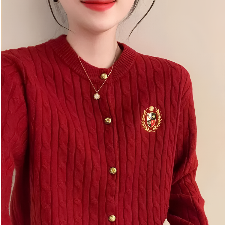 2025秋季新款刺绣圣诞毛衣麻花针织开衫百搭上衣外套女         