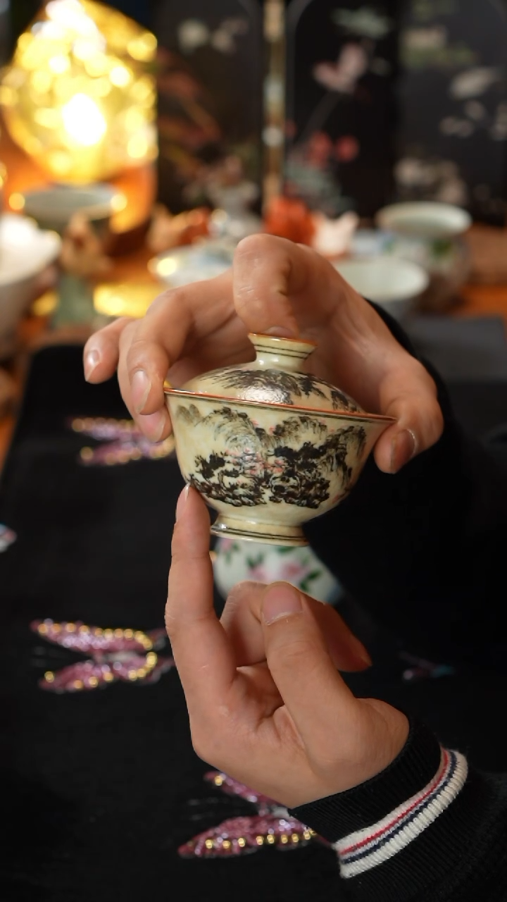 【闪购商品】屿青、小高足山水盖碗